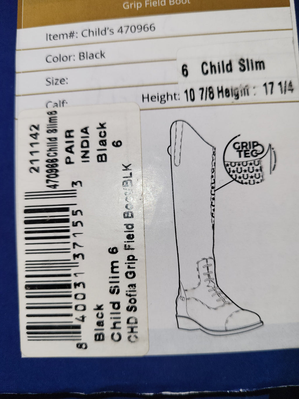 Ovation Kids Sofia Grip Field Boots - Size 6 Slim
