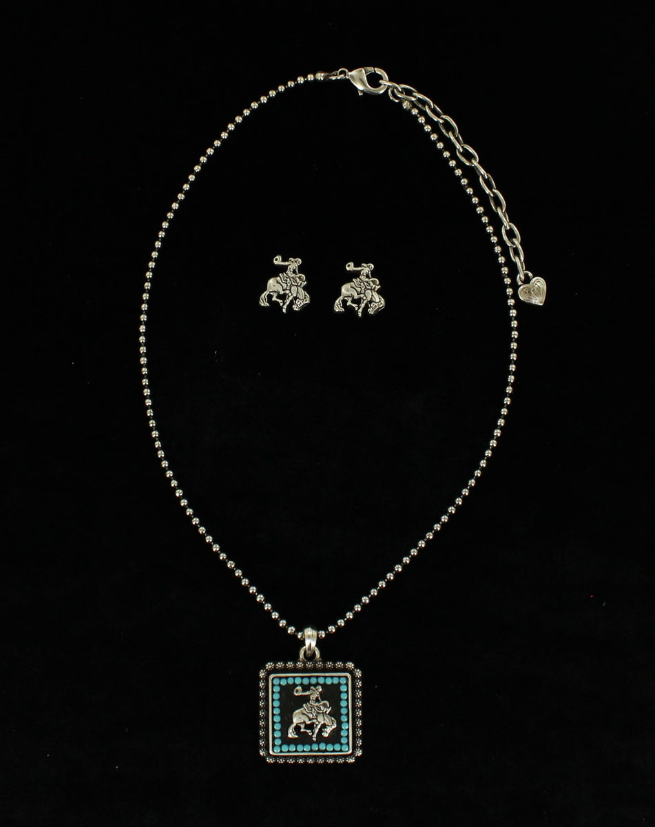 Vintage Style Bronc Rider Necklace & Earrings