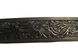 Ariat Tooled Western Belt - Black with 3-Piece Silver Tone Buckle Set