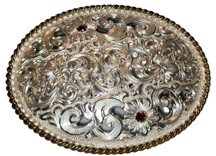 Crumrine Silver Belt Buckle with Red Stones