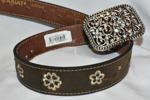 Girls Ariat Belt with Embroidered Flowers